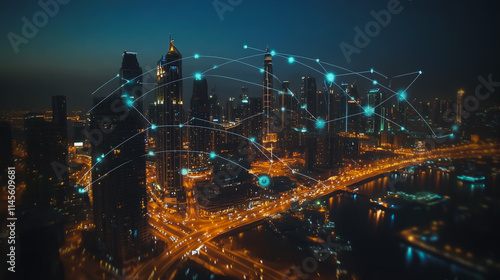 Wallpaper Mural Smart digital city with connection cyber security network reciprocity over the cityscape . future smart wireless digital city and social media networking systems that connects people within the city Torontodigital.ca