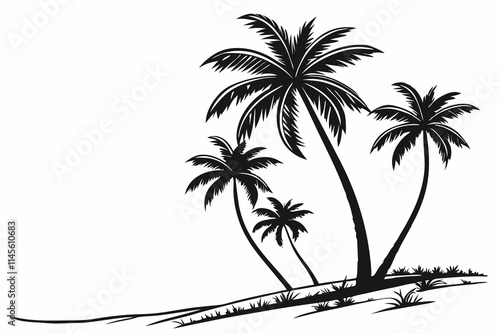 coconut tress silhouette on white background black color line art D.eps photo