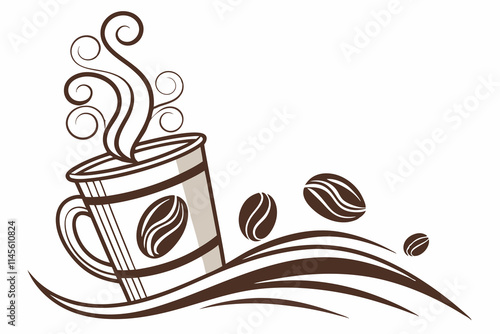 cup with steaming coffee, include coffee bean elements. color scheme E.eps