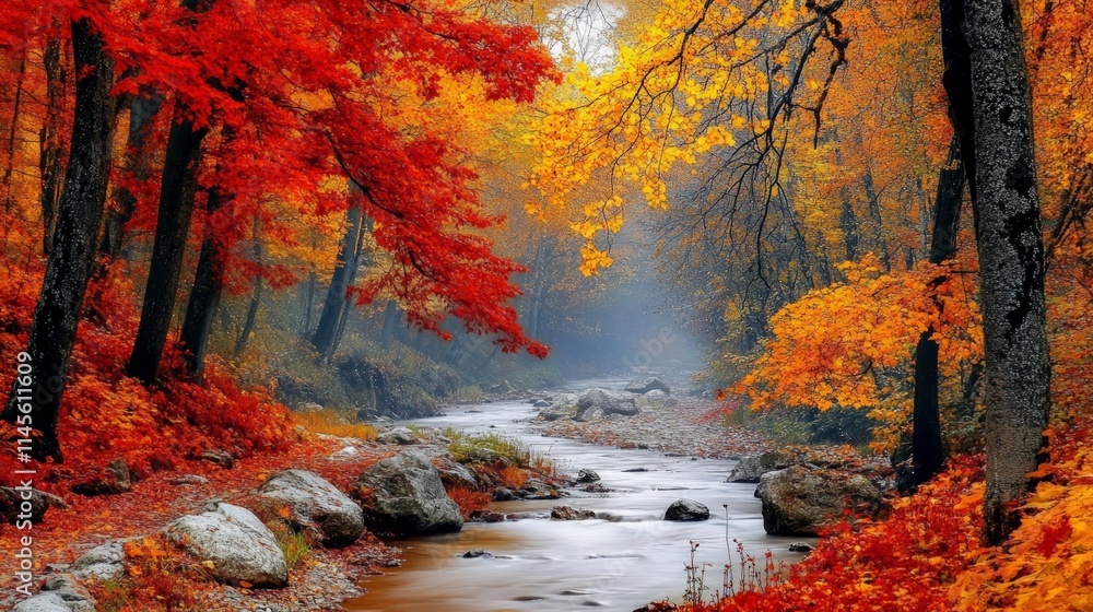 Scenic Autumn Landscape with River and Colorful Foliage in Nature Scenic Autumn Landscape with River and Colorful Foliage in Nature