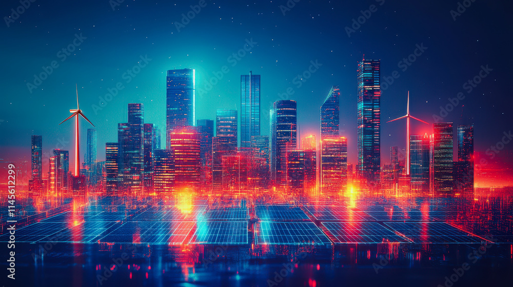 Futuristic City Skyline at Night with Bright Neon Lights and Modern Architecture Creating a Vibrant Urban Atmosphere Futuristic City Skyline at Night with Bright Neon Lights and Modern Architecture Creating a Vibrant Urban Atmosphere