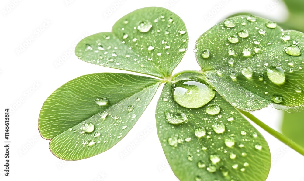 Close-up of a four-leaf clover with water droplets. Close-up of a four-leaf clover with water droplets.