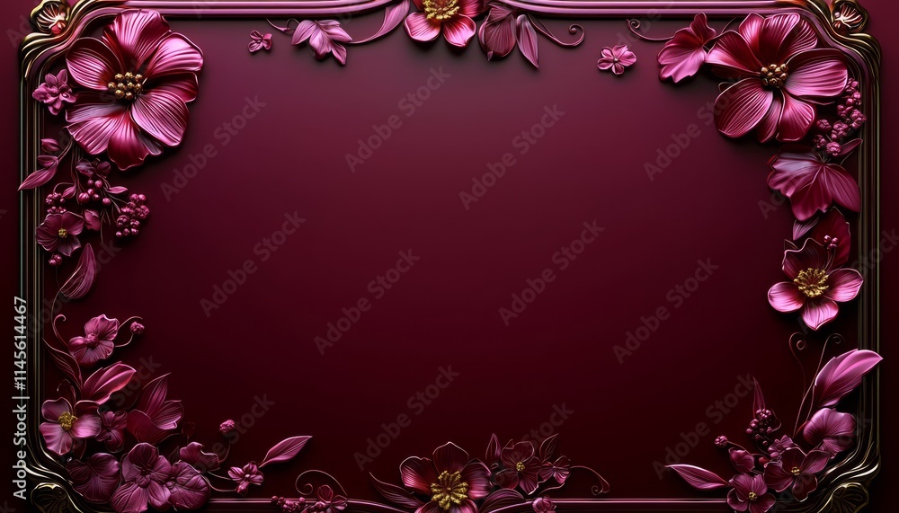 Ornate Maroon Frame With Deep Red Flowers Ornate Maroon Frame With Deep Red Flowers