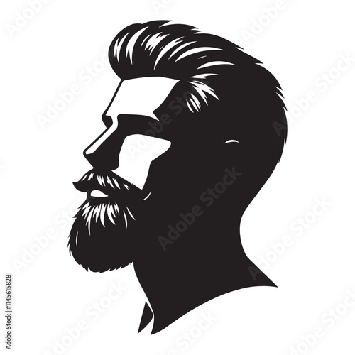 Bearded Man Silhouette Profile View Vector Illustration