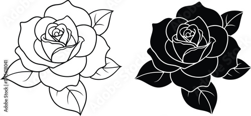 Wallpaper Mural Classic Rose Designs Line Art, Black and White, Floral Tattoo Torontodigital.ca