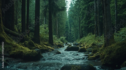 Wallpaper Mural Serene Forest Brook with Slow Moving Water and Lush Greenery Torontodigital.ca