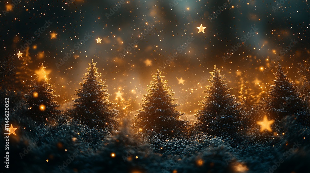 Glowing golden snowy forest enchanted lights high resolution hd picture Glowing golden snowy forest enchanted lights high resolution hd picture