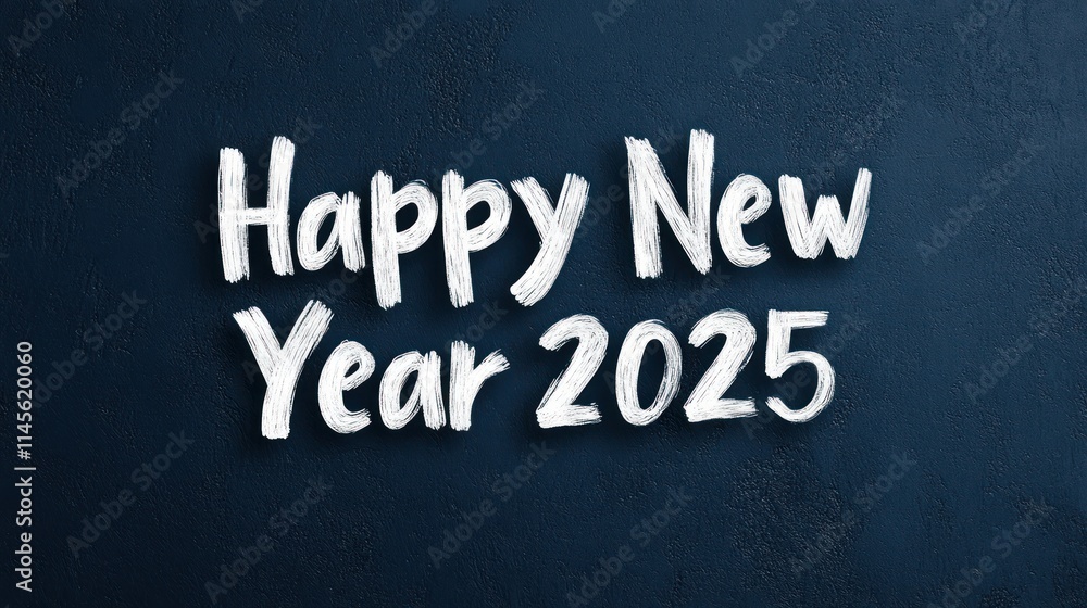 Fototapeta premium Happy New Year 2025 greeting on dark blue background.