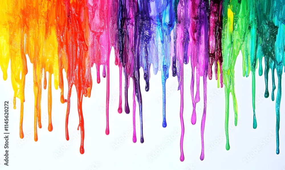 Melted crayon wax drips in rainbow colors on white. Melted crayon wax drips in rainbow colors on white.