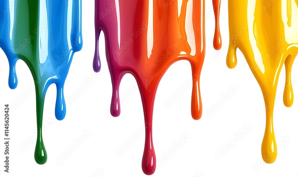Dripping vibrant paint colors on white background.