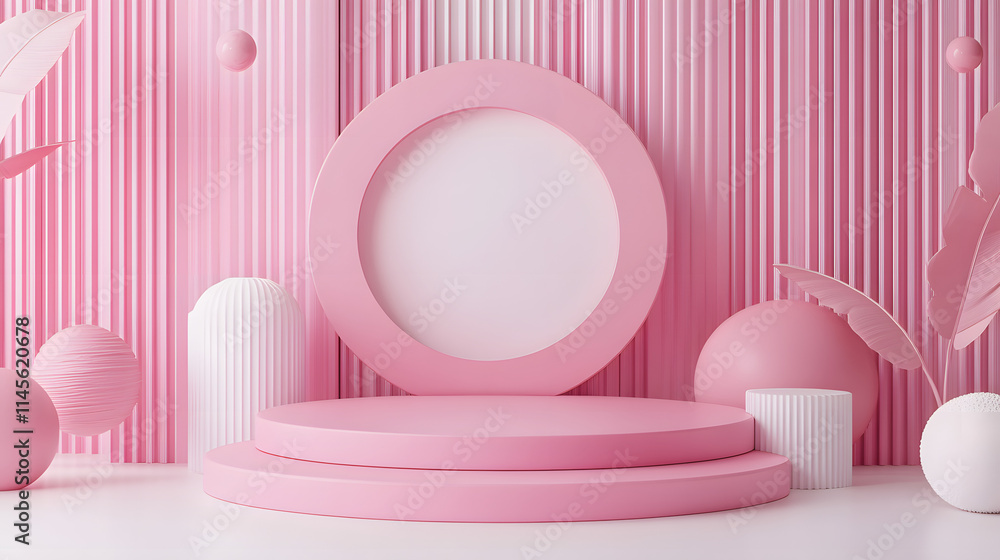 3d rendering of Pink and white abstract geometric background. Scene for advertising, technology, showcase, banner, game, sport, cosmetic, business, metaverse. Sci-Fi Illustration. Product display 3d rendering of Pink and white abstract geometric background. Scene for advertising, technology, showcase, banner, game, sport, cosmetic, business, metaverse. Sci-Fi Illustration. Product display