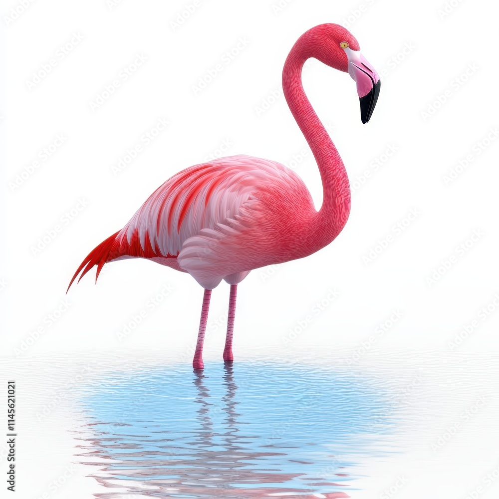 Obraz premium A pink flamingo stands in a body of water