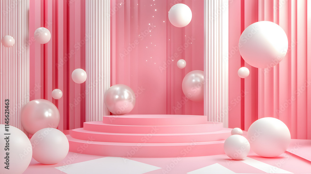 3d rendering of Pink and white abstract geometric background. Scene for advertising, technology, showcase, banner, game, sport, cosmetic, business, metaverse. Sci-Fi Illustration. Product display 3d rendering of Pink and white abstract geometric background. Scene for advertising, technology, showcase, banner, game, sport, cosmetic, business, metaverse. Sci-Fi Illustration. Product display