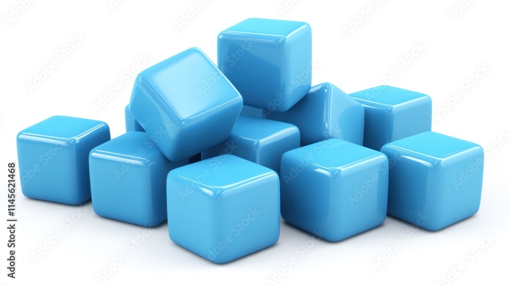 Abstract Composition of Blue Cubes, A 3D Render of Shiny, Stacked Cubes Abstract Composition of Blue Cubes, A 3D Render of Shiny, Stacked Cubes