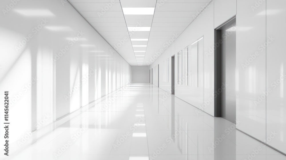 Fototapeta premium Clean Modern White Corridor Interior Design: Architectural Photography