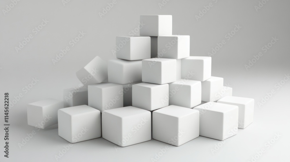 Abstract White Cubes Pyramid Structure Minimalist 3D Render Abstract White Cubes Pyramid Structure Minimalist 3D Render