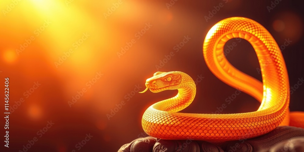 Obraz premium A striking golden snake coils elegantly, symbolizing wisdom and strength during the lively celebrations of Chinese New Year, a time filled with hope and renewal