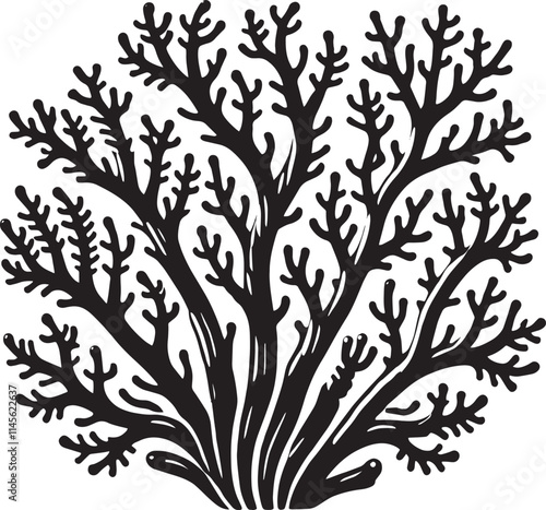 Underwater Sea coral silhouette vector illustration isolated on a white background