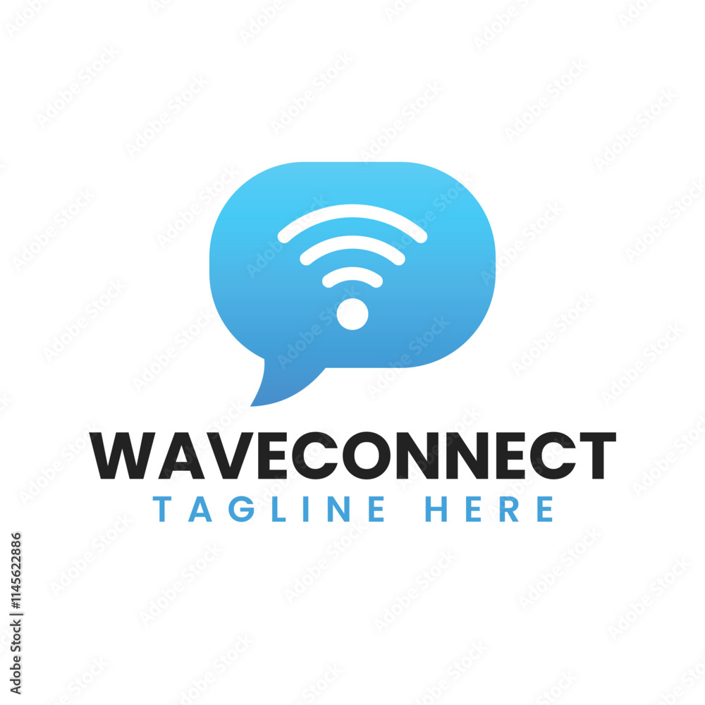 Chat Bubble with Wi-Fi Symbol in Blue and White Logo Design Chat Bubble with Wi-Fi Symbol in Blue and White Logo Design