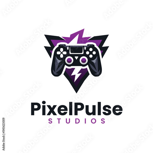Gaming Controller with Lightning Bolts in Purple and Black Logo Design