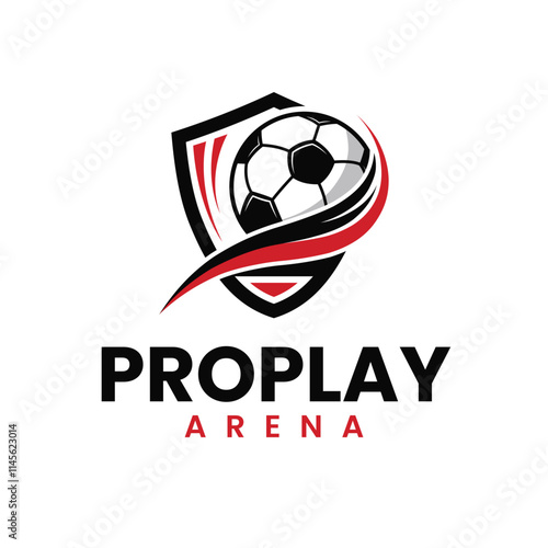 Soccer Ball with Dynamic Swoosh in Black and Red Logo Design