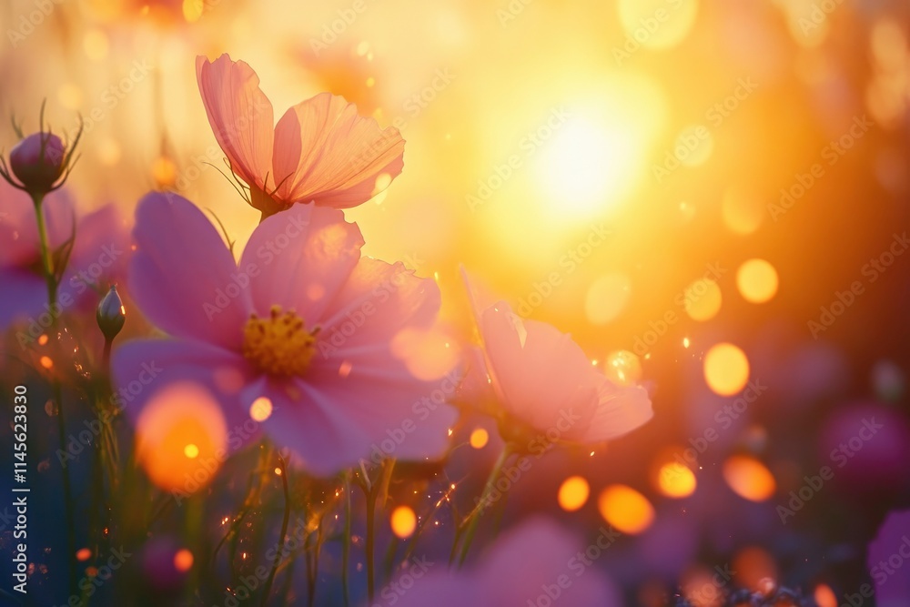 A closeup image of Cosmos flowers in the sunlìght A closeup image of Cosmos flowers in the sunlìght
