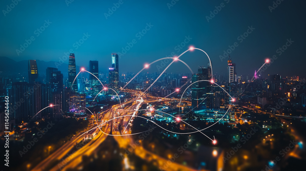 Smart digital city with connection cyber security network reciprocity over the cityscape . future smart wireless digital city and social media networking systems that connects people within the city Smart digital city with connection cyber security network reciprocity over the cityscape . future smart wireless digital city and social media networking systems that connects people within the city