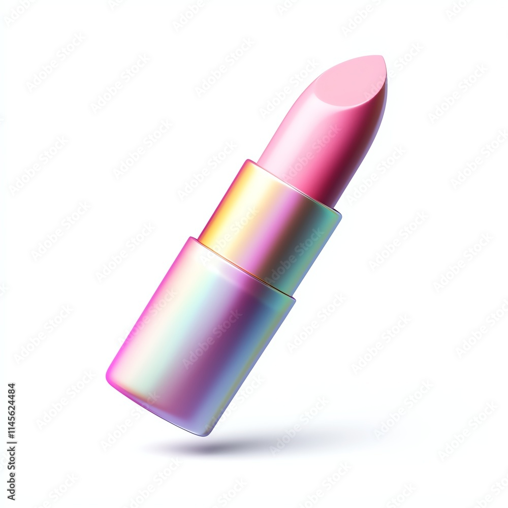 A vibrant pastel lipstick tube with a holographic finish, elegantly positioned to showcase its colorful design and smooth texture. A vibrant pastel lipstick tube with a holographic finish, elegantly positioned to showcase its colorful design and smooth texture.
