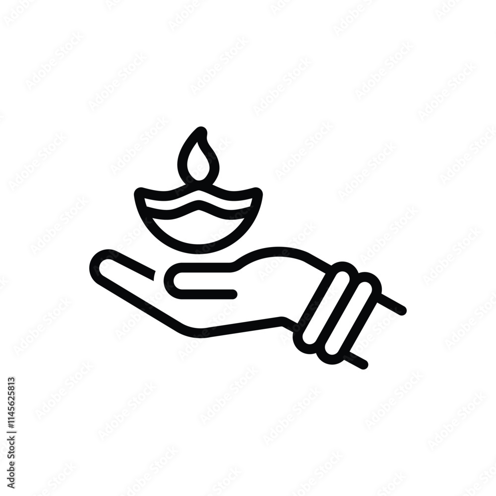Black line icon for diya on hand Black line icon for diya on hand