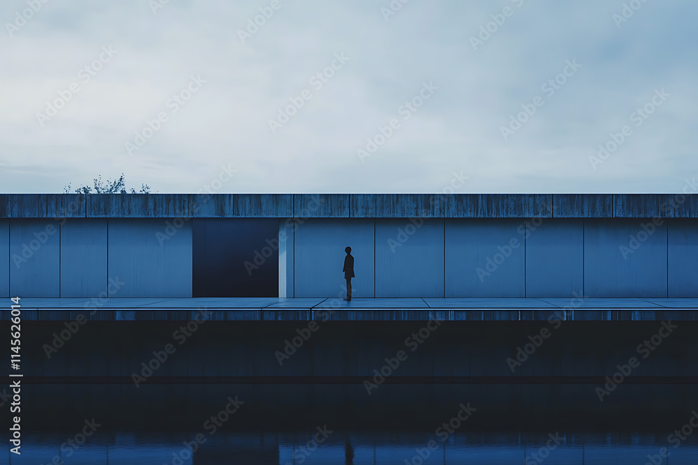 The modern train station platform is bathed in twilight hues The modern train station platform is bathed in twilight hues
