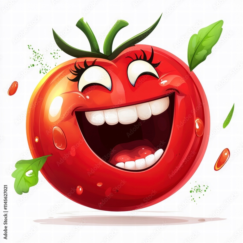 Happy cartoon tomato character whimsical kitchen digital illustration bright colors fun concept Happy cartoon tomato character whimsical kitchen digital illustration bright colors fun concept