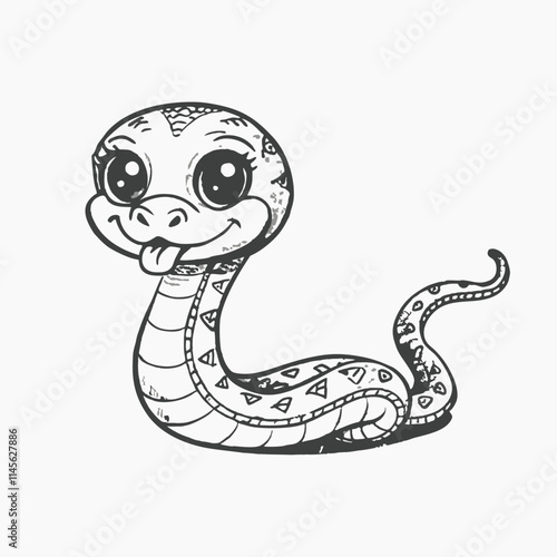  Funny snake character isolated on white background. Vector illustration for card, sticker, calendar.