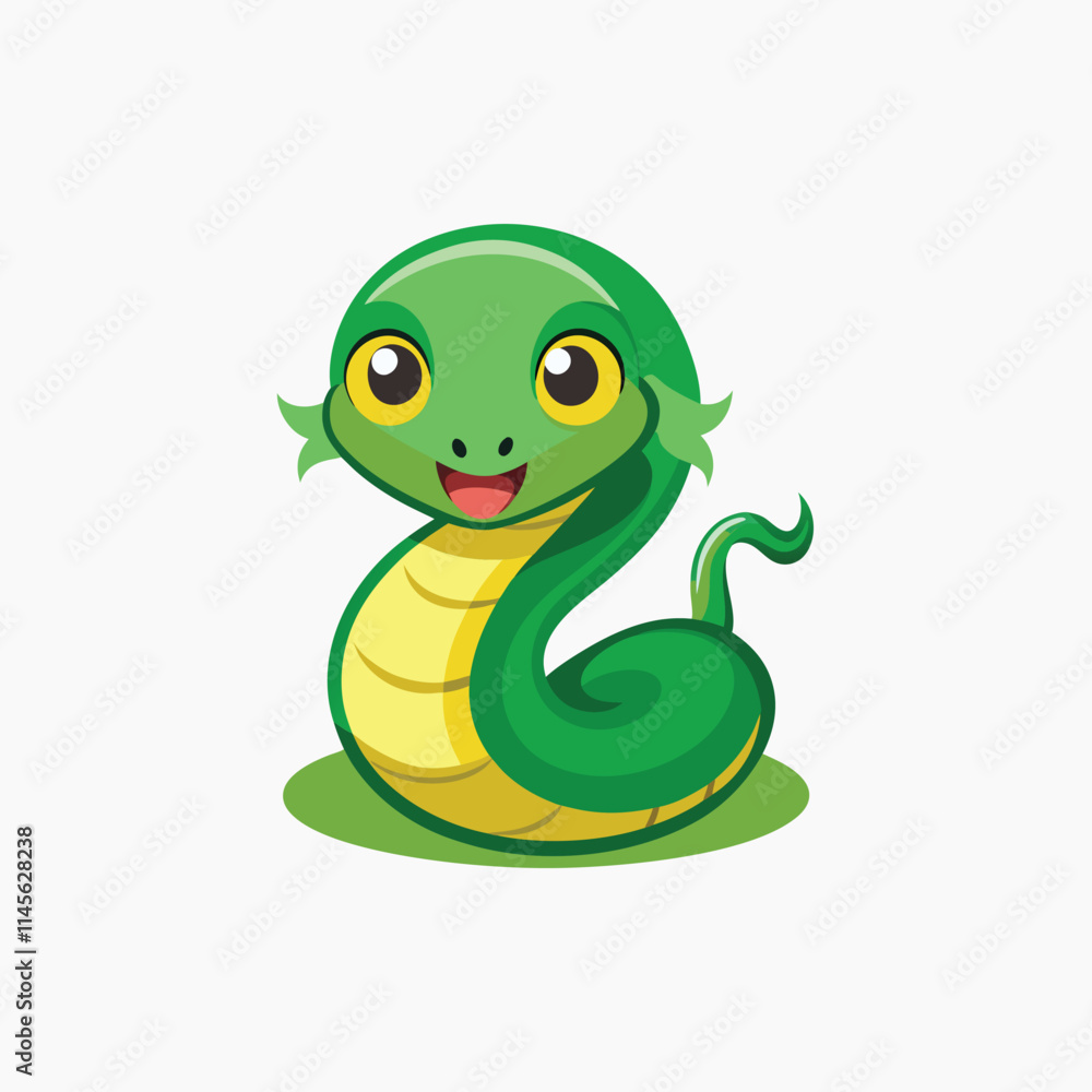 Obraz premium Cute funny snake vector cartoon Vector Hand Drawn Illustration Isolated On Transparent Background