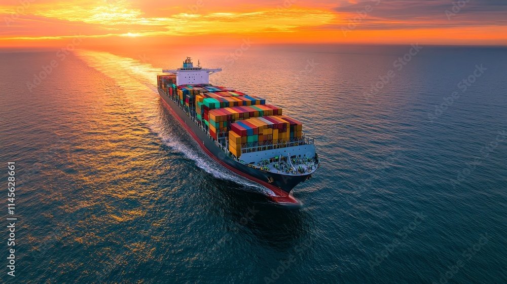 AI Cargo ship technology. Global Logistics international delivery concept, World map logistics and supply chain network distribution container Ship running for export import to customs ocean	