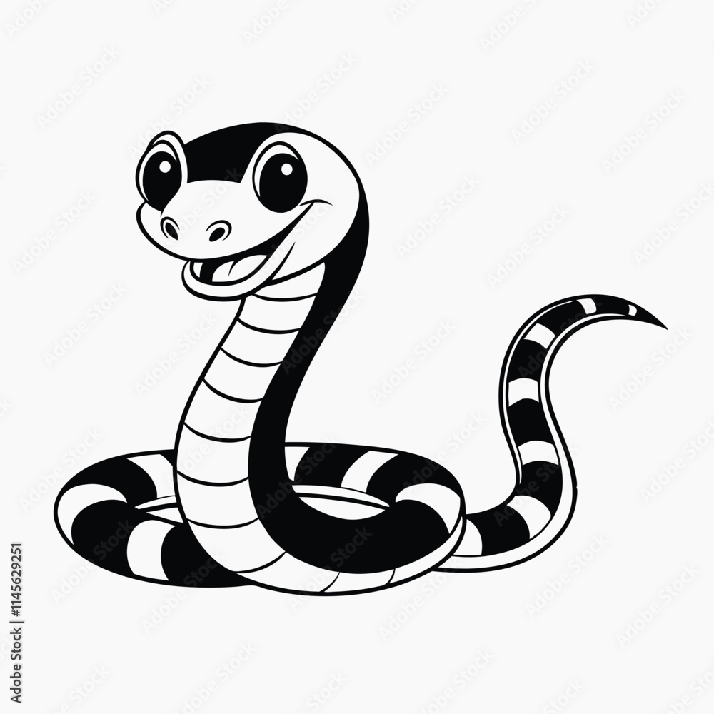 Fototapeta premium Black silhouette Cute green snake cartoon on white background