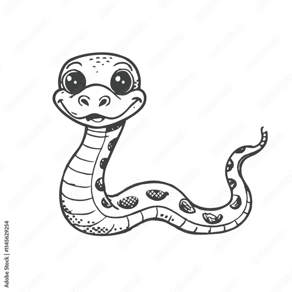 Fototapeta premium Black silhouette Cute green snake cartoon on white background