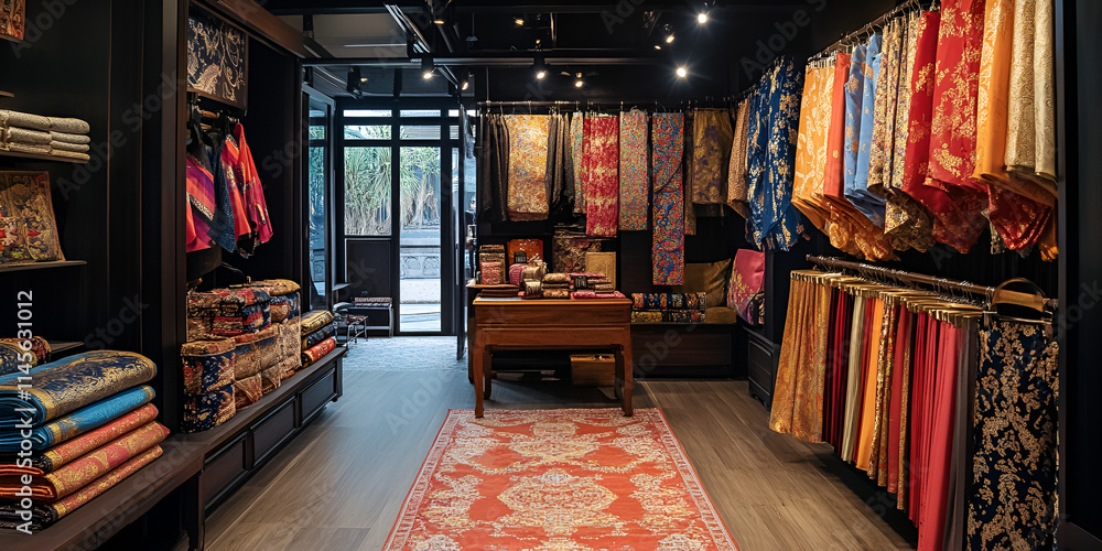 Naklejka premium Cozy Fabric Store with Vibrant Textile Display