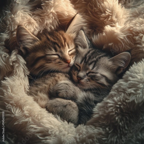 Wallpaper Mural Kittens cuddling together in a fluffy blanket cozy indoor setting high fidelity heartwarming concept Torontodigital.ca