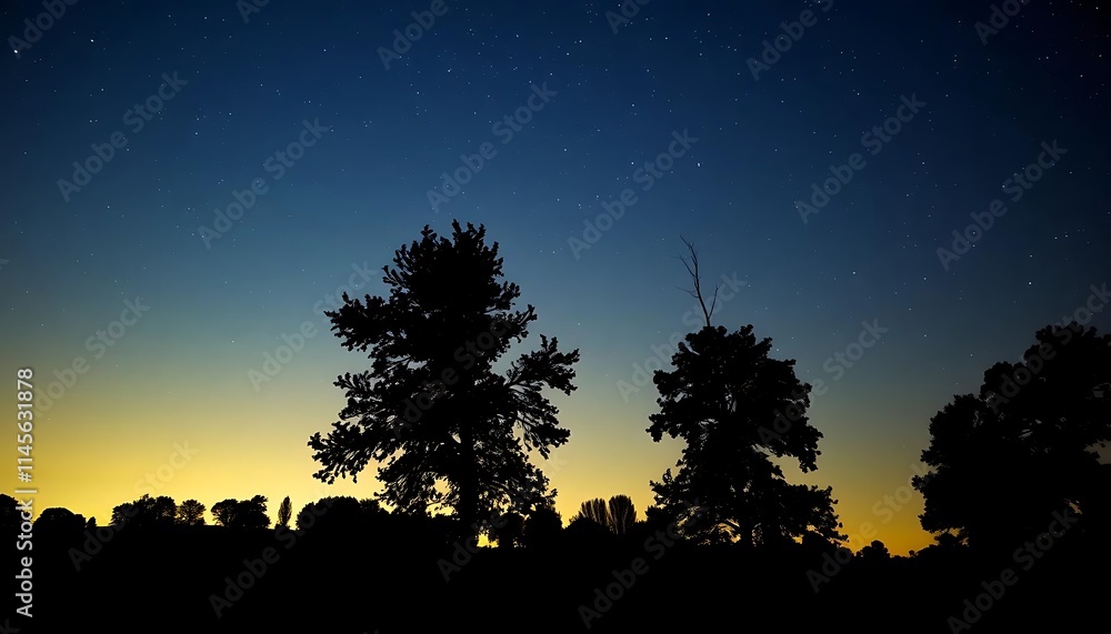 Silhouetted Trees Against a Starry Twilight Sky Silhouetted Trees Against a Starry Twilight Sky
