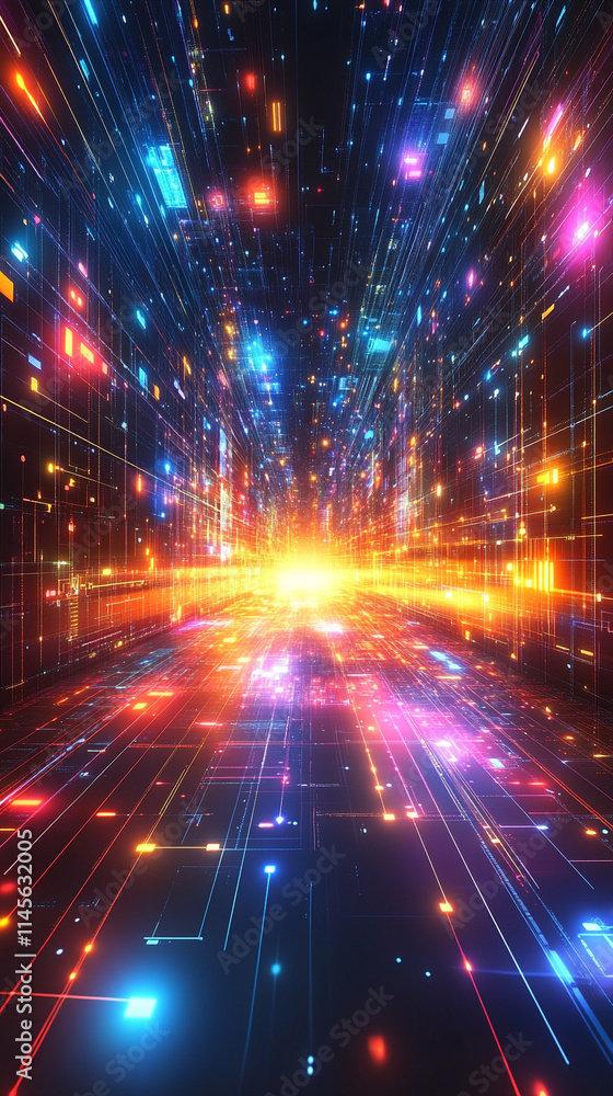 Fototapeta premium Abstract vector background of interwoven geometric lines and nodes. Symbolizes chaos and order in technology, digital communication, and interconnected networks. Dynamic, futuristic, and complex