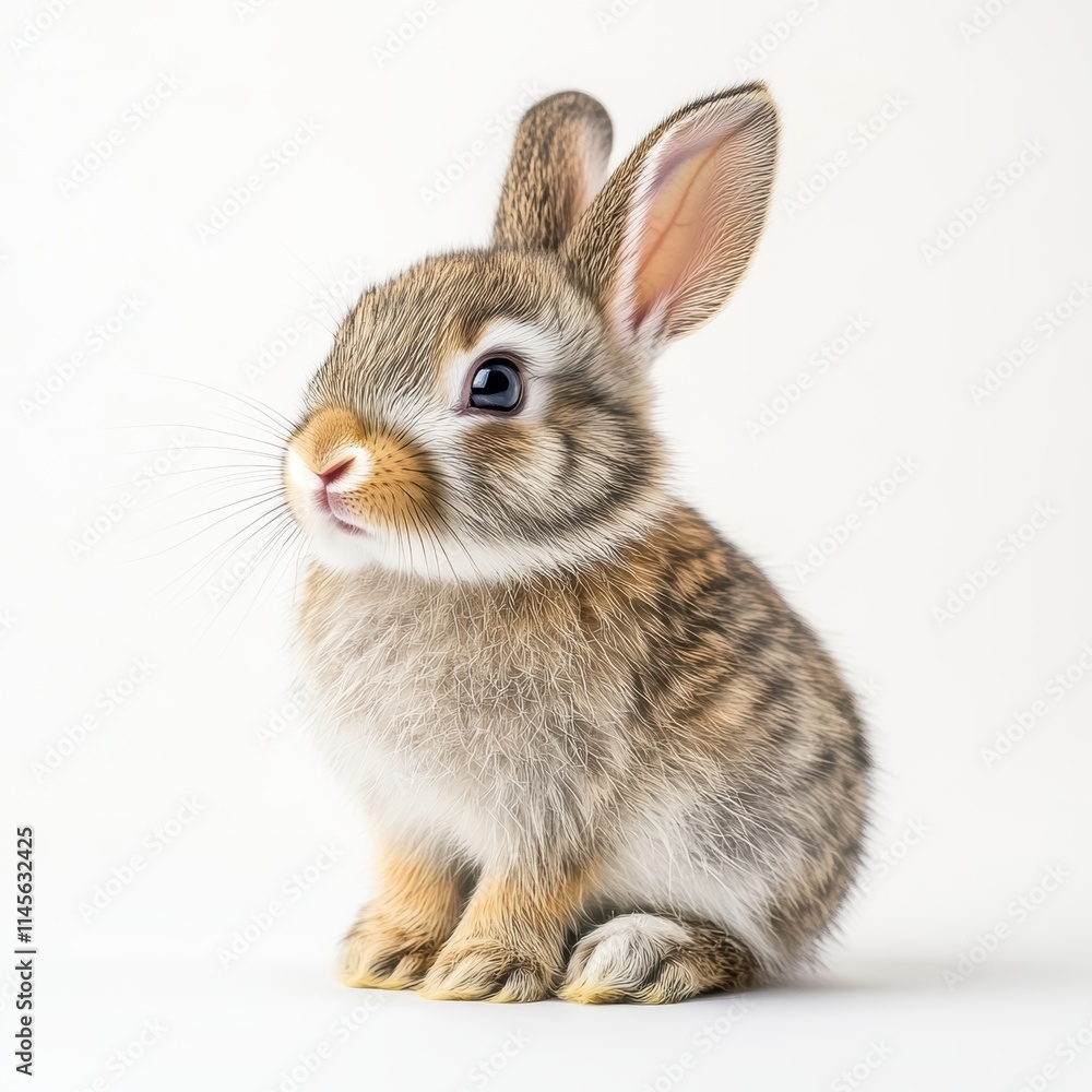 Tiny baby rabbit sitting upright with paws together studio high fidelity image white background close-up adorable animal Tiny baby rabbit sitting upright with paws together studio high fidelity image white background close-up adorable animal