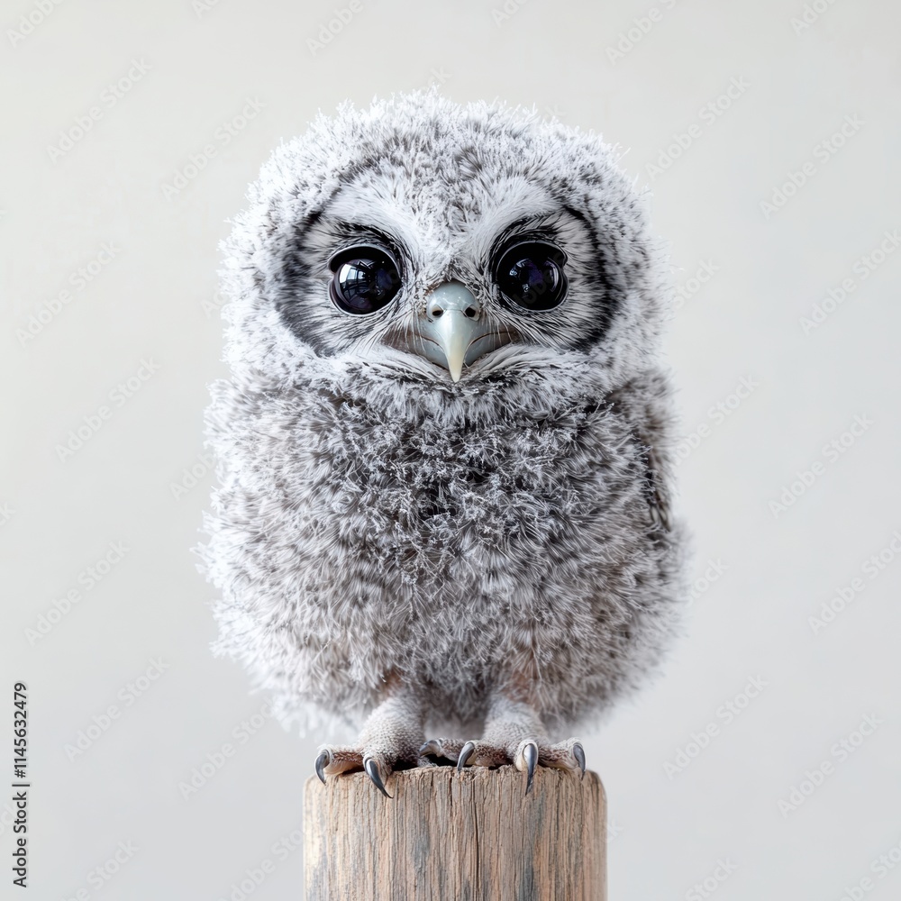 Charming baby owl with fluffy feathers perched on a branch nature scene close-up view wildlife concept Charming baby owl with fluffy feathers perched on a branch nature scene close-up view wildlife concept