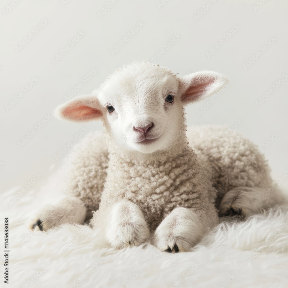 Fototapeta premium Sweet baby lamb resting peacefully in cozy environment nature scene high fidelity photography