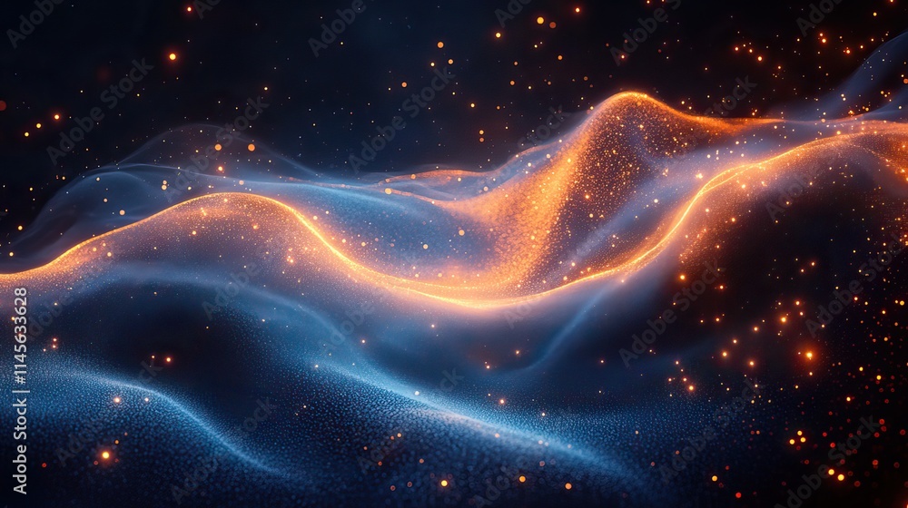 Obraz premium A futuristic blue sound wave with a dynamic shape and curve represents cyber security and modern fiber connection with an abstract design and motion coding.