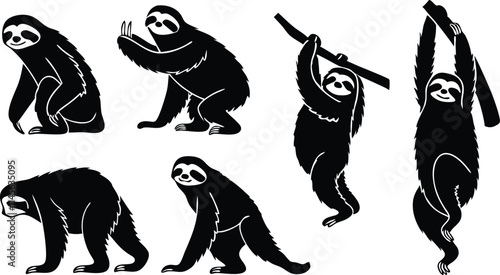 Sloth silhouette vector set in some of different style using black color illustration design