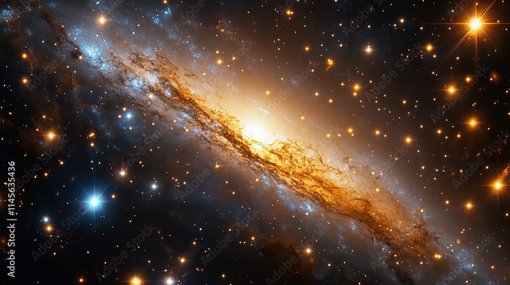 Fototapeta premium A galaxy filled with stars shines against a black universe background, a wallpaper design for astrology and astronomy enthusiasts, capturing the beauty of the cosmos.