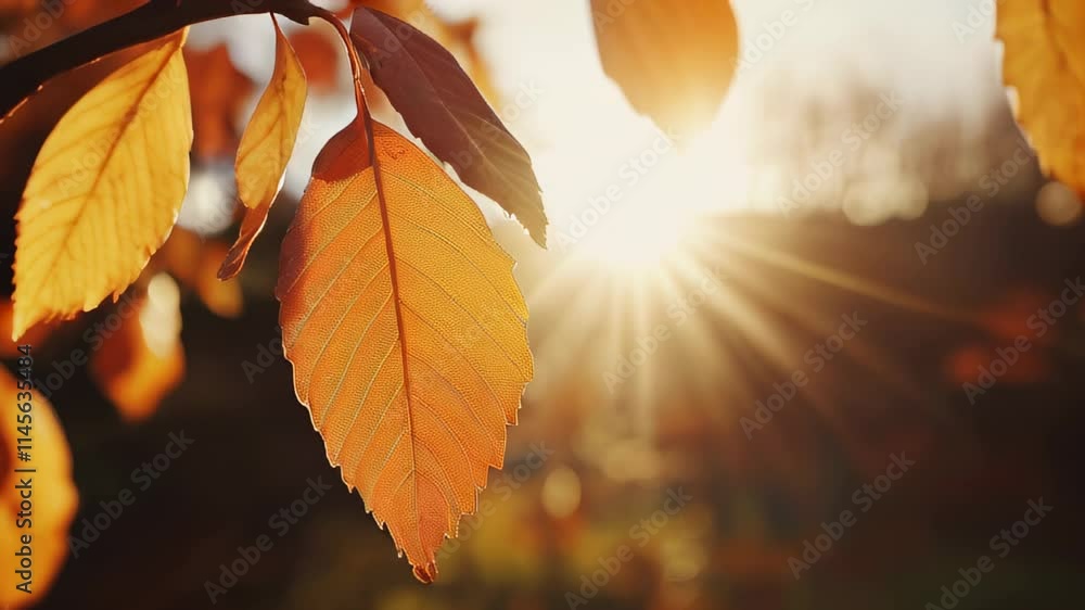 Golden autumn leaves illuminated by sunlight create a warm atmosphere during a peaceful evening in the park Golden autumn leaves illuminated by sunlight create a warm atmosphere during a peaceful evening in the park