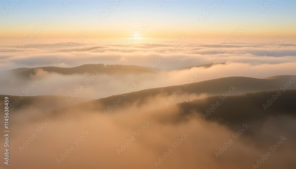 Sunrise Over Foggy Mountain Ranges Golden Hues Sunrise Over Foggy Mountain Ranges Golden Hues