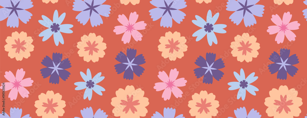 Flowers repeating pattern. Botanical background. Spring flora ornament. Flowers repeating pattern. Botanical background. Spring flora ornament.