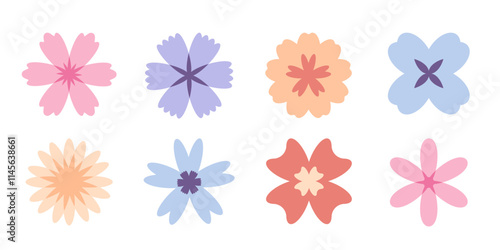 Abstract flowers set. Botanical geometric shapes. Flora. Spring elements. 